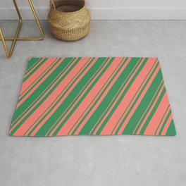 [ Thumbnail: Salmon and Sea Green Colored Stripes Pattern Rug ]
