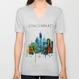 Colorful Cincinnati skyline V Neck T Shirt