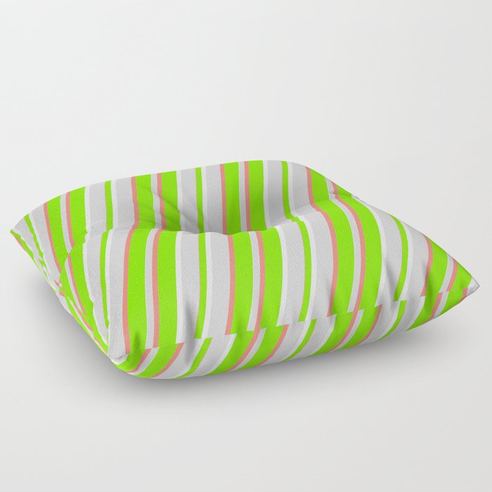 Green, White, Light Gray & Salmon Colored Striped/Lined Pattern Floor Pillow