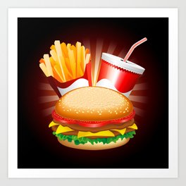 Fast Food Hamburger Fries and Drink Art Print