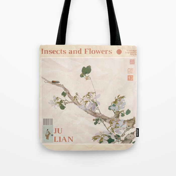 Vintage Japanese Poster - Insects and Flowers Tote Bag