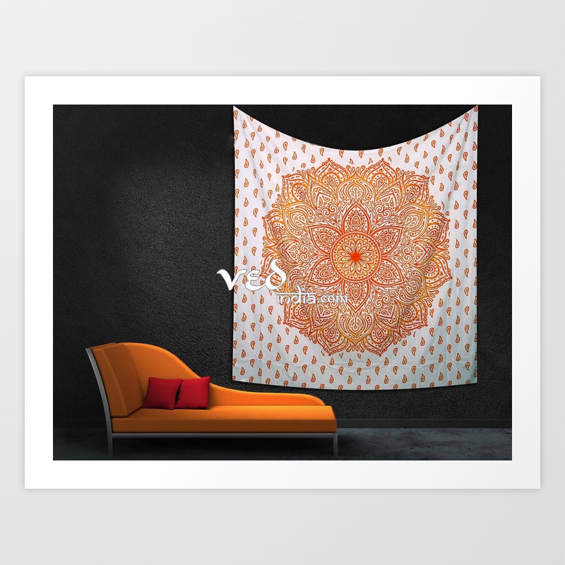 Ombre Mandala Tapestry Twin Throw Orange Art Print By Vedindia Society6