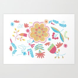 Ethnic Floral Gouache Flower Pattern Herbal Art Print