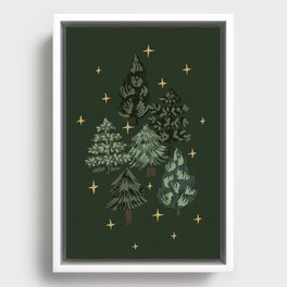 Starry night pine trees christmas pattern Framed Canvas