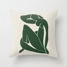Matisse Abstract Nude II, Forest Green, Mid Century Art Decor Throw Pillow