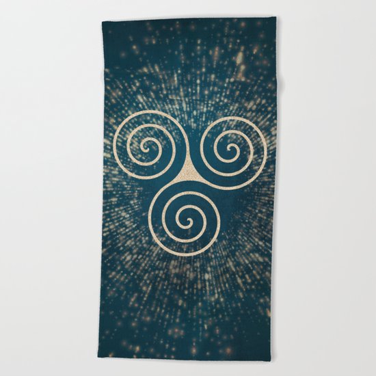 Triskelion Golden Three Spiral Celtic Symbol Beach Towel