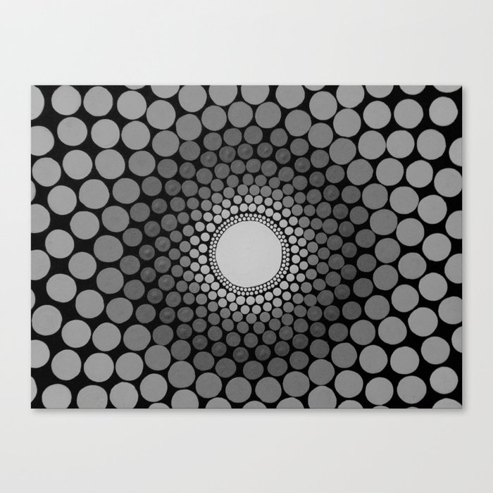 Shades Of Grey Vortex Dot Painting Canvas Print By