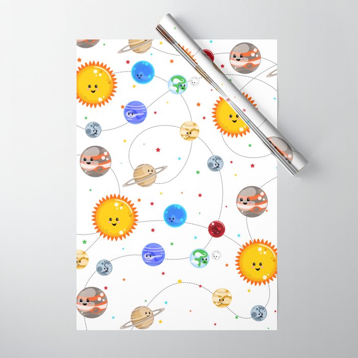 Kawaii Solar System Pattern Wrapping Paper