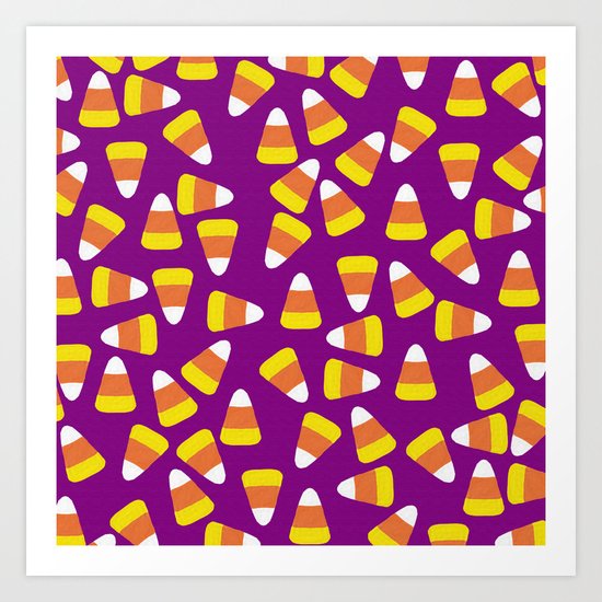 Candy Corn Jumble (purple background) Art Print