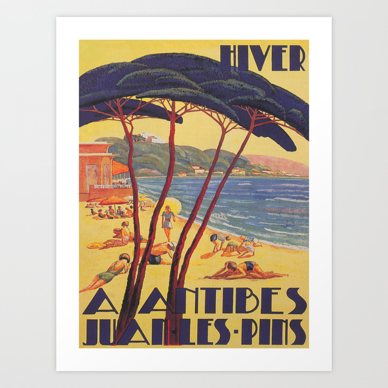 French seaside Vintage Illustrated Travel Poster Print on canvas art painting