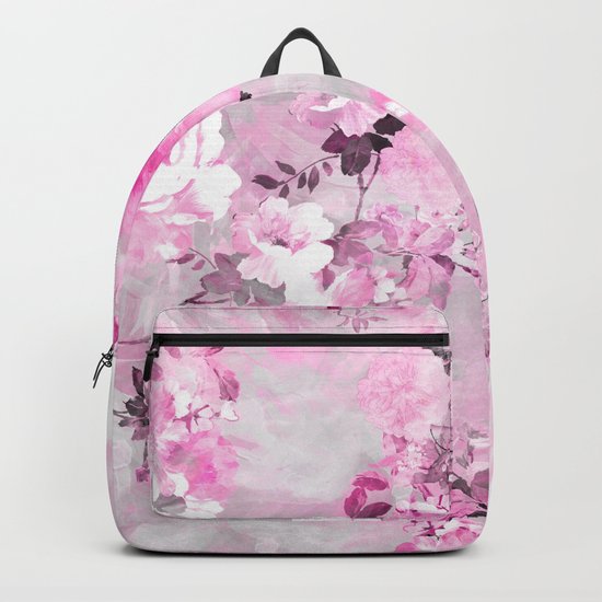 Purple grey floral watercolor romantic flowers pattern Backpack