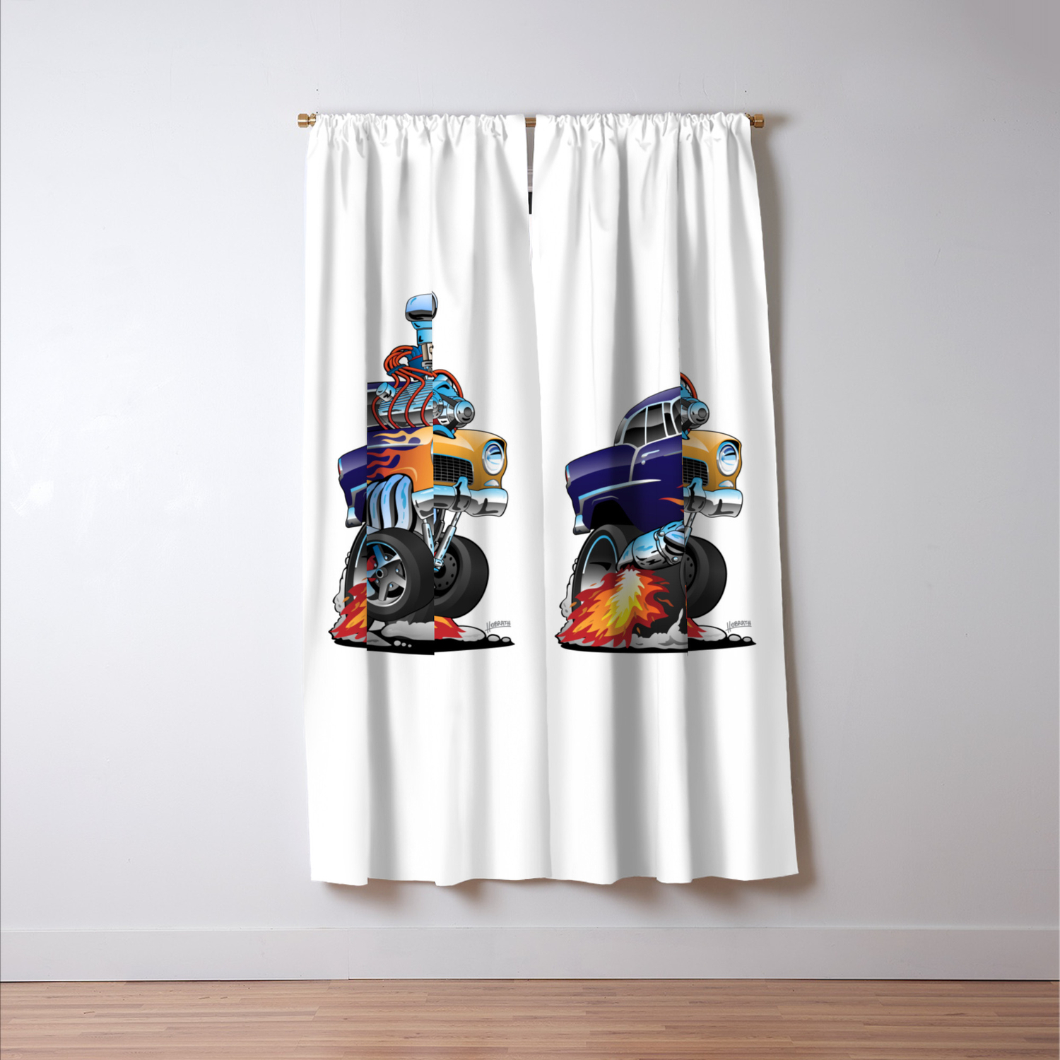 Classic Fifties Hot Rod Muscle Car Cartoon Blackout Curtain By