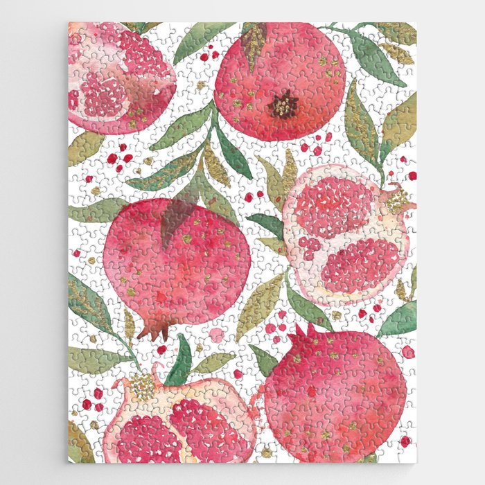 Watercolor Pomegranates Pattern Painting Jigsaw Puzzle