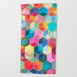Crystal Bohemian Honeycomb Cubes - colorful hexagon pattern Beach Towel