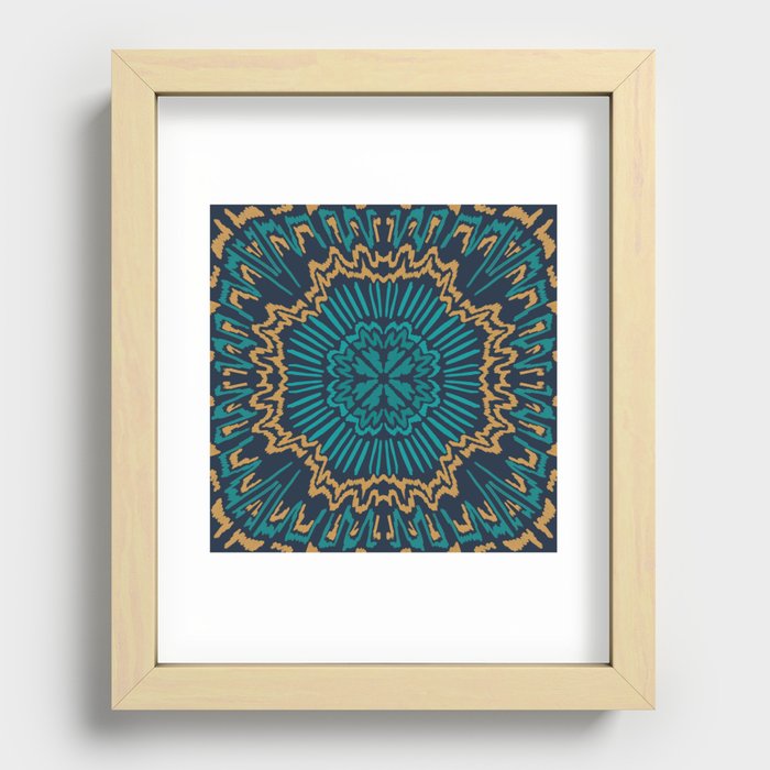 Blue Textured Abstract Mandala Recessed Framed Print