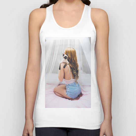 Woman and kitty Unisex Tank Top