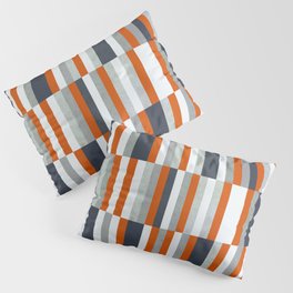 Orange, Navy Blue, Gray / Grey Stripes, Abstract Nautical Maritime Design by Pillow Sham