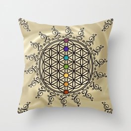 FLOWER OF LIFE, CHAKRAS, SPIRITUALITY, YOGA, ZEN, Throw Pillow