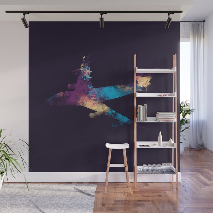 Colorful Airliner Silhouette - Dark 1 Wall Mural
