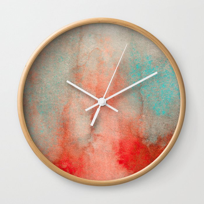 Abstract Watercolor Minimalist Rust Series - Untitled I orange turquoise marble Wall Clock