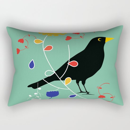 Black Bird Green Rectangular Pillow