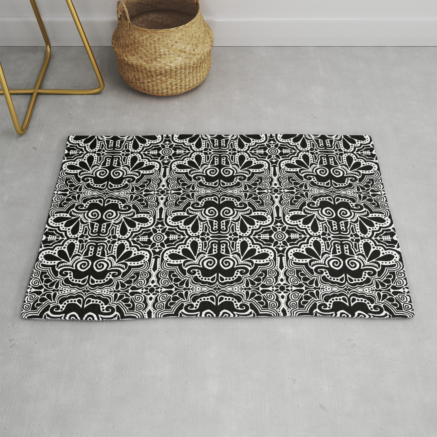 Black White Damask Abstract Rug By Decampstudios Society6