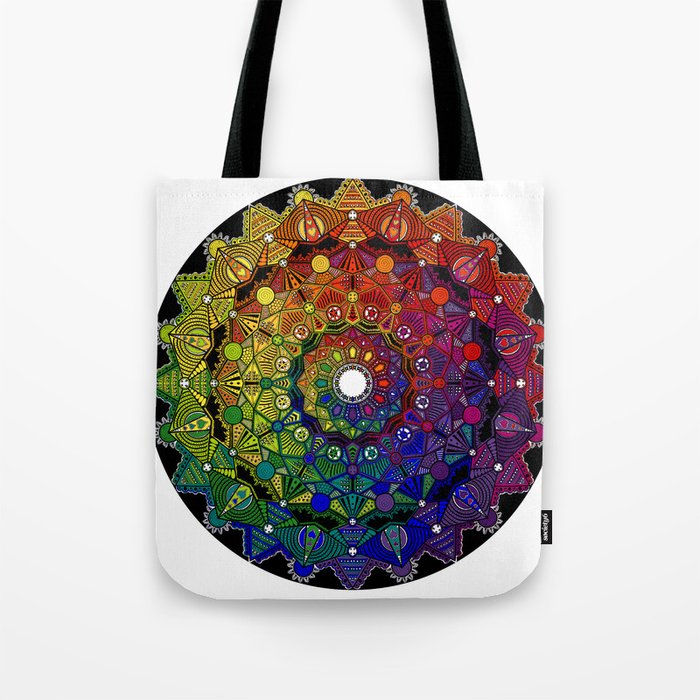 Mandala 46 - Psychedelic Mandala Rainbow series Tote Bag
