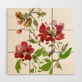 Blooming Red Florals Wood Wall Art