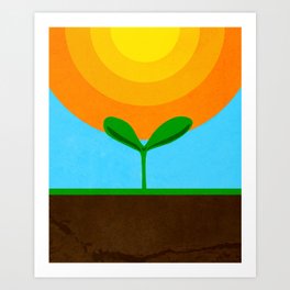 Seed - Bold colorful graphic design of sun earth seed growth orange blue green Art Print