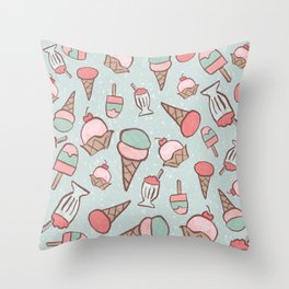 Cute ice cream pattern, green Throw Pillow