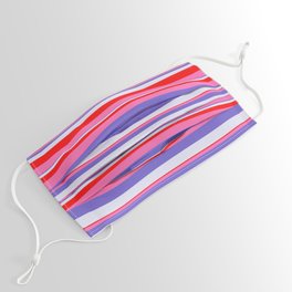 [ Thumbnail: Slate Blue, Lavender, Red & Hot Pink Colored Stripes/Lines Pattern Face Mask ]