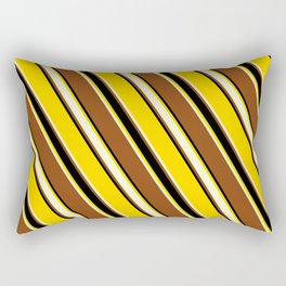 [ Thumbnail: Yellow, Light Yellow, Brown & Black Colored Stripes Pattern Rectangular Pillow ]