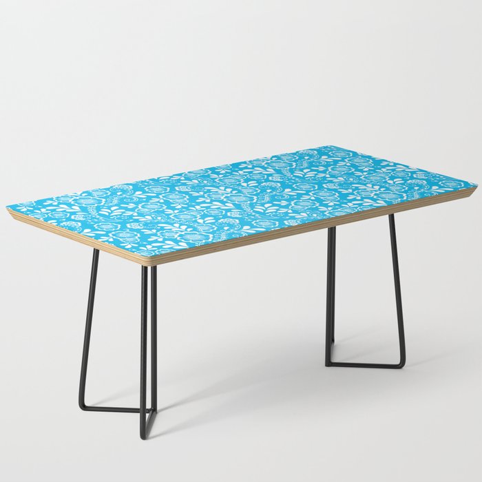 Turquoise And White Eastern Floral Pattern Coffee Table