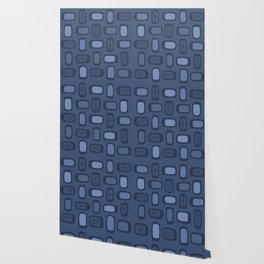 Midcentury MCM Rounded Rectangles Navy Blue Wallpaper