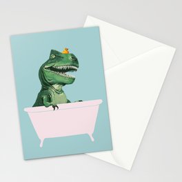 Playful T-Rex in Bathtub in Green Stationery Card