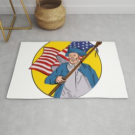 American Patriot Holding American Flag Drawing Rug | American, Man, Drawing, Male, Minuteman, Hand Drawn, Trevolutionary, Handmade, Patriot, Oval 