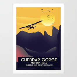 Cheddar Gorge vintage travel poster. Art Print | Plane, Travel, Enfland, Landscape, Propplane, Retrotravel, Somerset, Cheddargorge, Vintagetravel, Yellow 