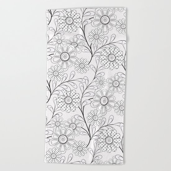 .Floral pattern on a white background. Beach Towel