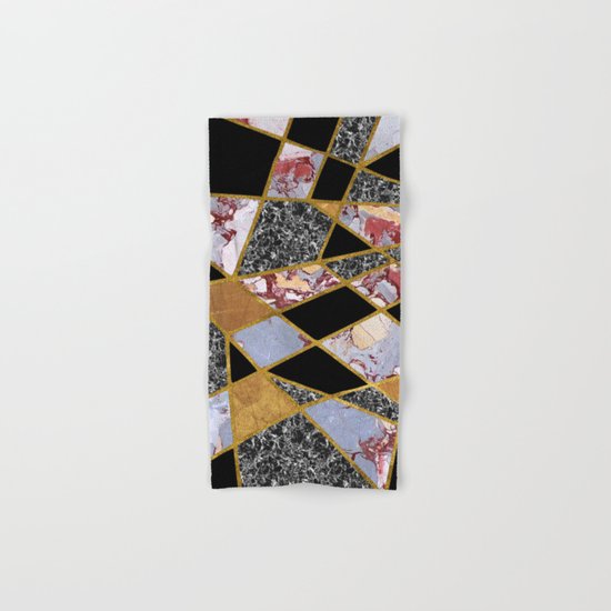 Abstract #486 Shards of Onyx, Marble & Gold Hand & Bath Towel