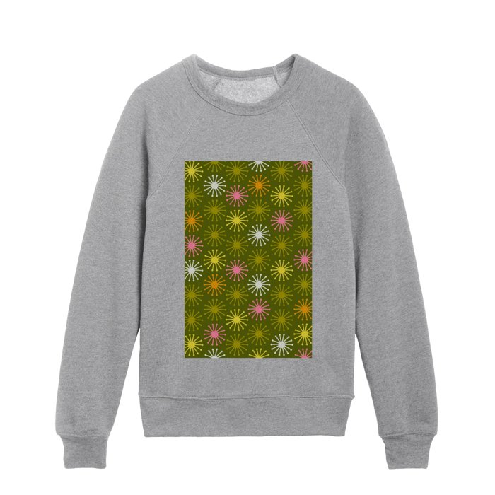 Midcentury Molecules Atomic Retro Dot Pattern in Vintage Green Pink Yellow Orange Kids Crewneck