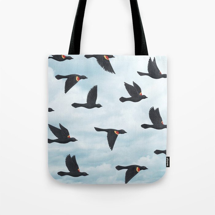 red-winged blackbirds and blue sky Tote Bag