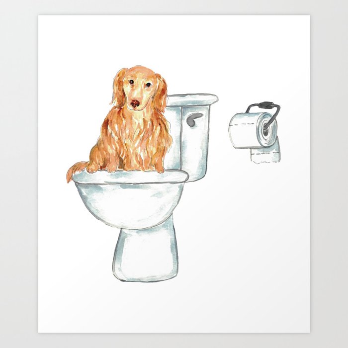 Dachshund dog toilet Painting Wall Poster Watercolor Art Print