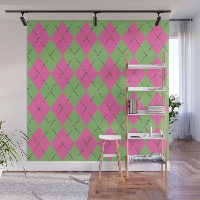 Geometric Argyle Triangle Neon Pink Pattern Wall Mural