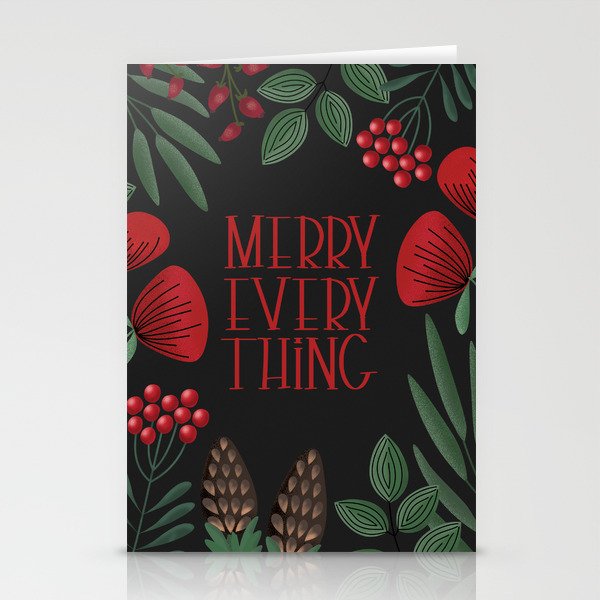 Merry Everyting with scandinavian florals (black) Stationery Cards
