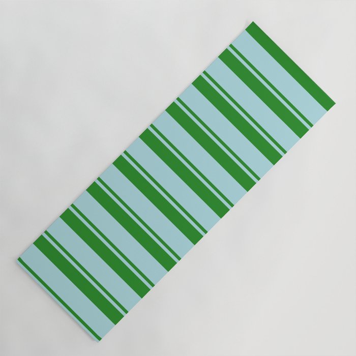 Forest Green and Powder Blue Colored Pattern of Stripes Yoga Mat