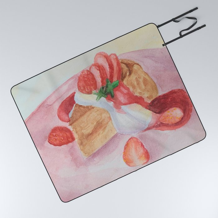 Сake with strawberries and cream Picnic Blanket