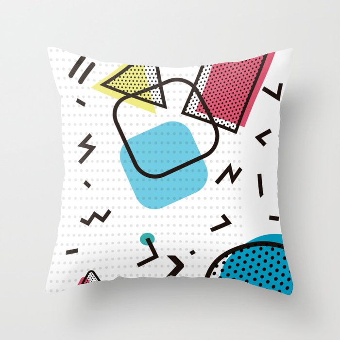 Memphis Throwback Retro Blue 1990s 90s Trendy Hipster Pattern Eighties Shapes Throw Pillow