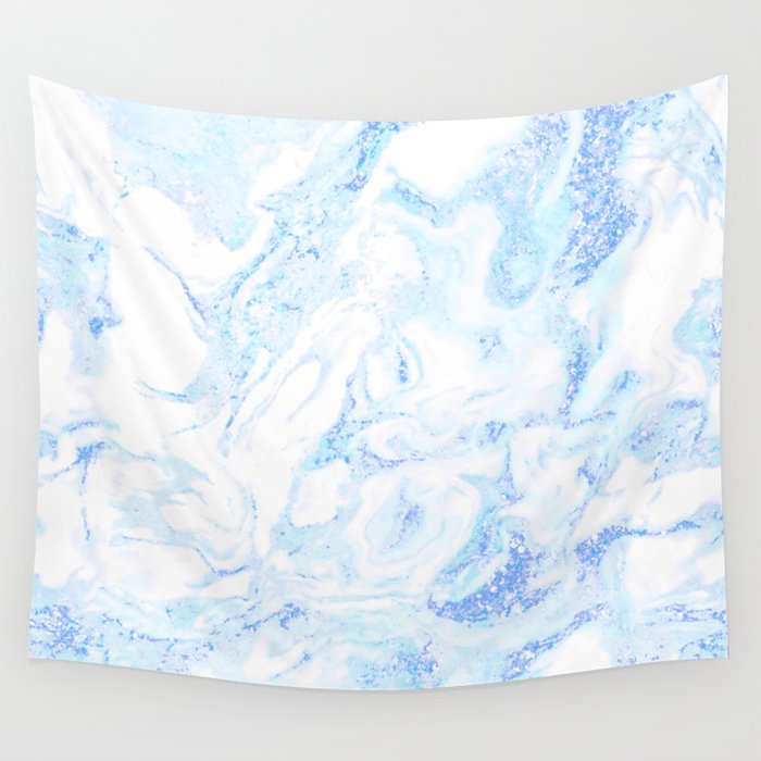 White Marble With Pastel Blue Purple Teal Glitter Wall