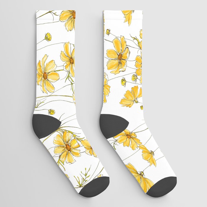 Yellow Cosmos Flowers Socks