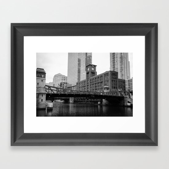 Chicago Riverwalk - Clark Street Bridge / Merchandise Mart Framed Art Print